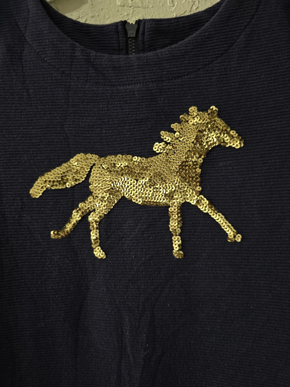 Gymboree Navy Dress with Gold Sequin Horse Size 6 *